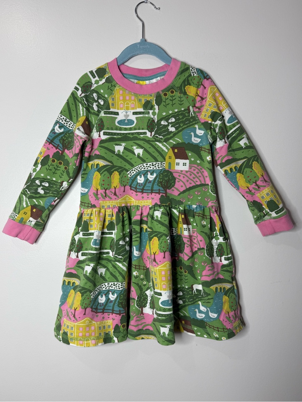 Mini Boden Girls’ Farm Scene Long Sleeve Dress Size 5–6